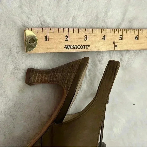 Vintage Salvatore Ferragamo Lace Up Suede Canvas Slingback Kitten Heels Beige - Picture 10 of 16